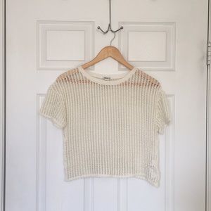 White Crochet Overlay Cropped Top